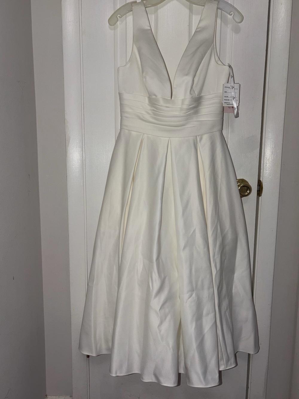 David's Bridal Ivory V-Neck Satin A-Line Dress
